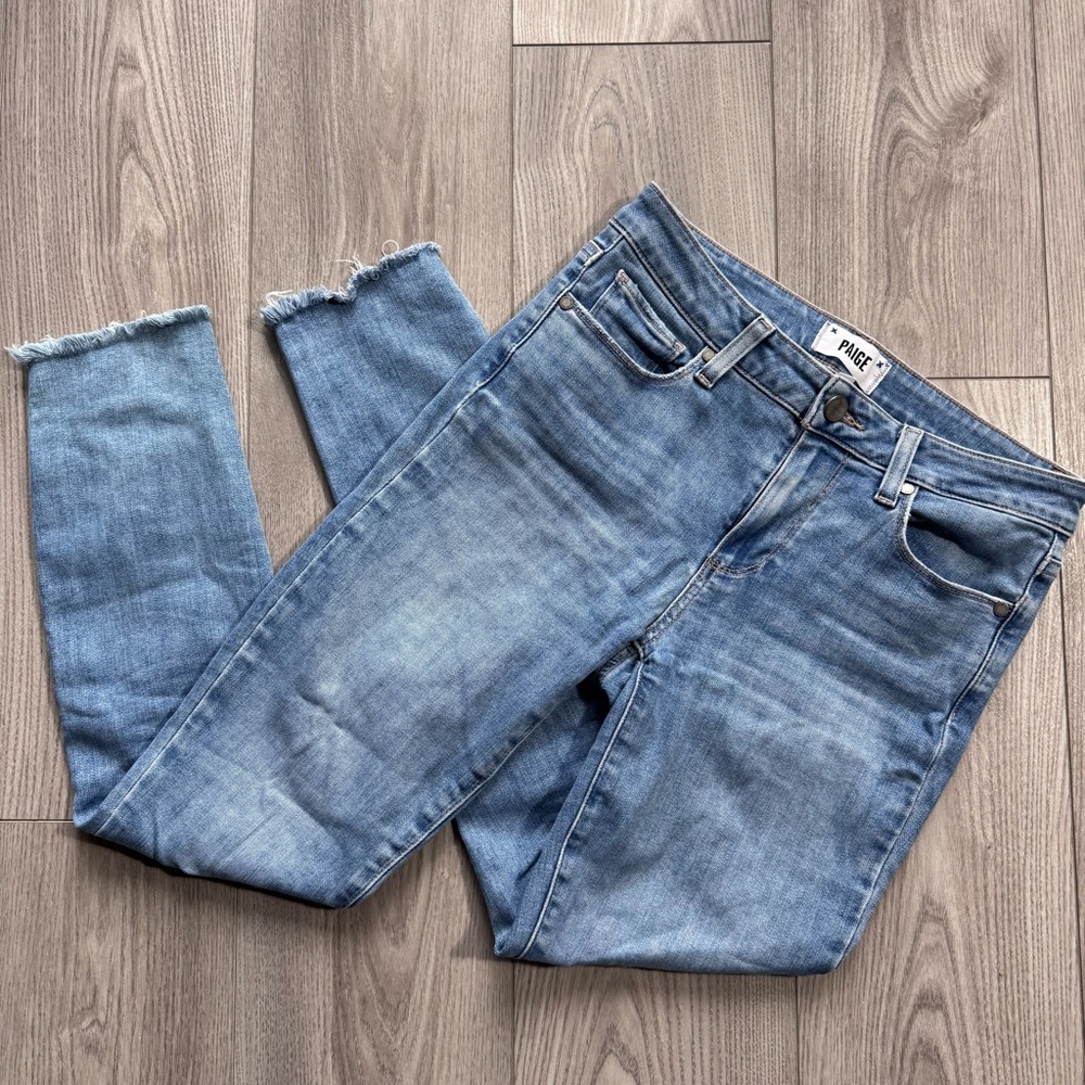 PAIGE Light Blue Skinny Jeans with Raw Hem